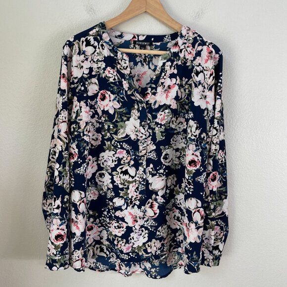 Roz & Ali Womens Plus 1X Floral Long Sleeve Blouse Shirt V Neck Top - Picture 6 of 10